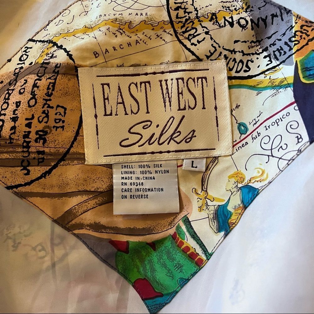 Vintage East West 100% Silk Printed Jogger Set Jacket Drawstring Pants Size L - Picture 15 of 15